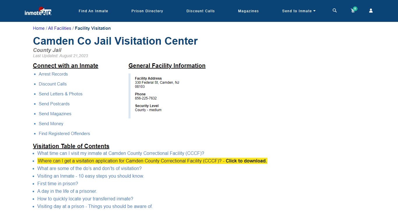 Camden County Correctional Facility (CCCF) | Visitation, dress code ...